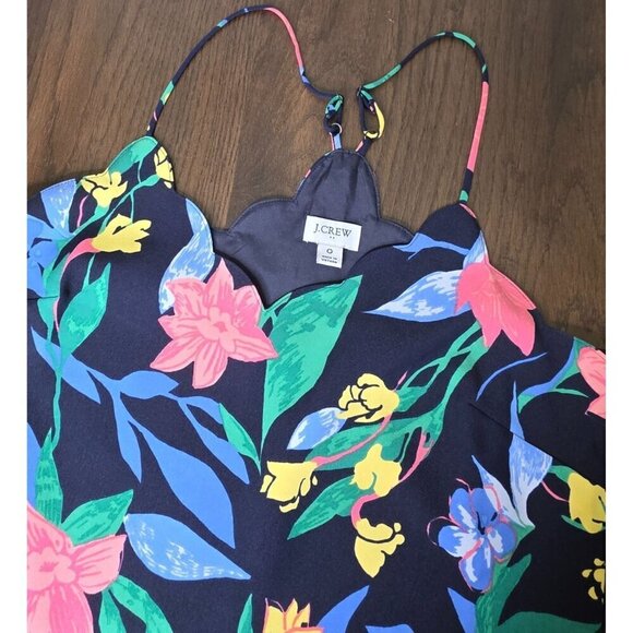 J. Crew Floral scalloped cami top women size 0 Style AL504 SP20 Blue Print Spagh - Picture 5 of 10